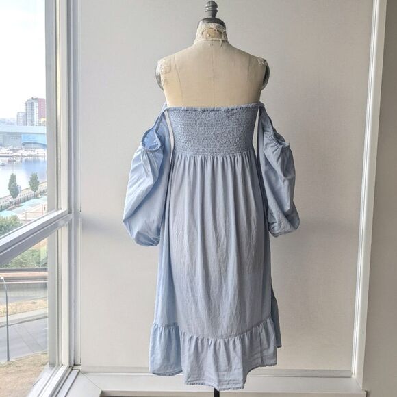Accessorize London - Cotton/Linen Balloon Sleeve Powder Blue Dress - Picture 9 of 9